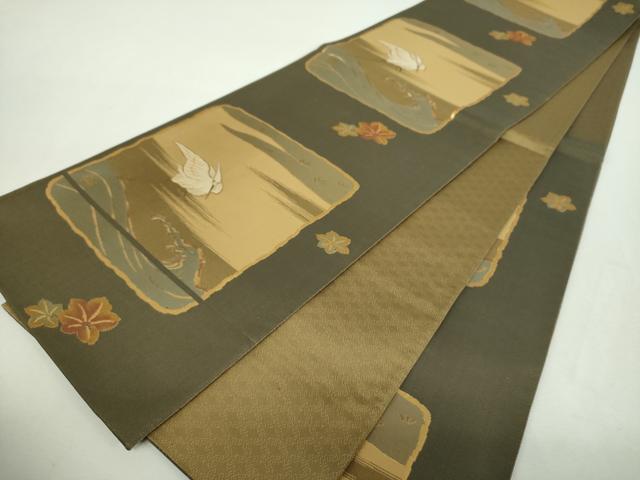 平和屋着物▼六通柄袋帯　紹巴　波に白兎　金糸　正絹　逸品　DABH9050ps