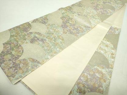 平和屋着物▼六通柄袋帯　唐織　青海波花文　金銀糸　引箔　正絹　逸品　DABH9051ps