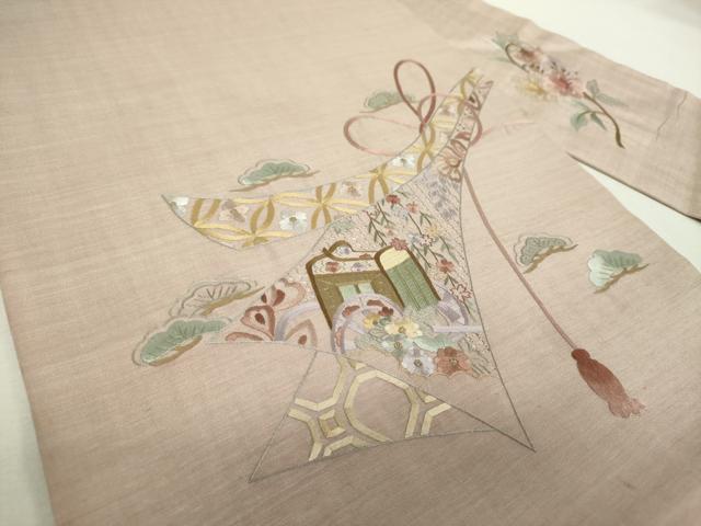 平和屋着物▼中国三大刺繍　スワトウ相良刺繍　汕頭相良刺繍　総刺繍　九寸名古屋帯　御所車花熨斗文　金糸　正絹　逸品　DABH9063ps