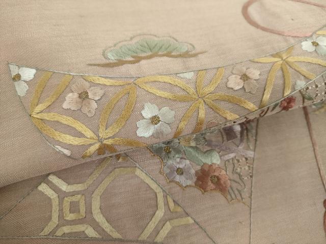平和屋着物▼中国三大刺繍　スワトウ相良刺繍　汕頭相良刺繍　総刺繍　九寸名古屋帯　御所車花熨斗文　金糸　正絹　逸品　DABH9063ps