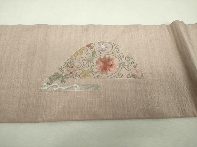 平和屋着物▼中国三大刺繍　スワトウ相良刺繍　汕頭相良刺繍　総刺繍　九寸名古屋帯　御所車花熨斗文　金糸　正絹　逸品　DABH9063ps