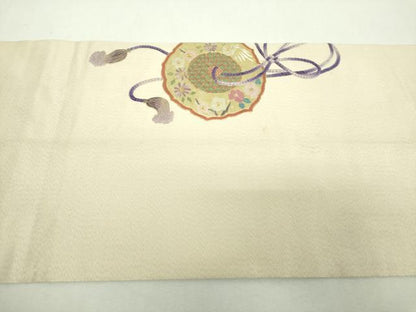 平和屋着物▼中国三大刺繍　相良刺繍　総刺繍　九寸開き名古屋帯　鏡裏花鳥文　金糸　正絹　逸品　DABH9070ps