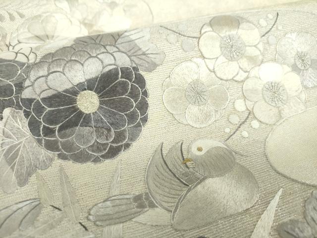 平和屋着物▼太鼓柄袋帯　総刺繍　霞花鳥文　金銀糸　引箔　正絹　逸品　DABH9071ps