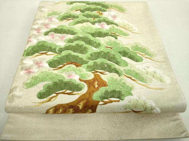 平和屋着物▼太鼓柄袋帯　総刺繍　梅松文　金糸　正絹　逸品　DABH9073ps