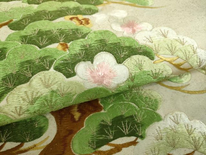 平和屋着物▼太鼓柄袋帯　総刺繍　梅松文　金糸　正絹　逸品　DABH9073ps