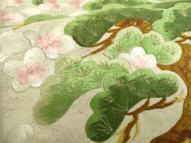 平和屋着物▼太鼓柄袋帯　総刺繍　梅松文　金糸　正絹　逸品　DABH9073ps