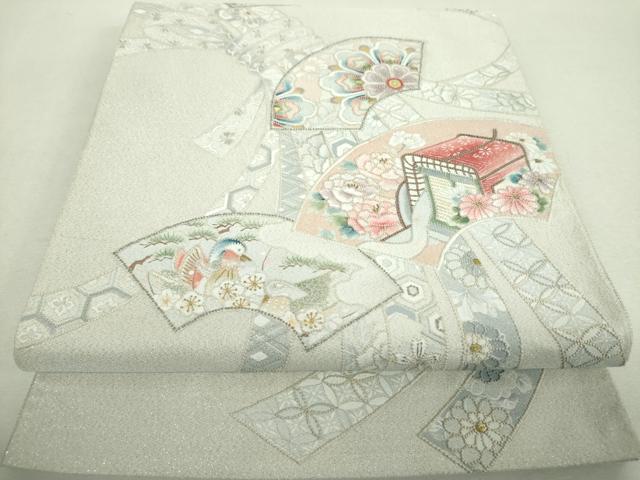 平和屋着物▼中国三大刺繍　相良刺繍　綴れ　太鼓柄袋帯　地紙御所車花鳥文　金銀糸　正絹　逸品　DABH9074ps