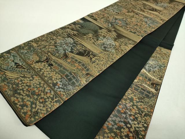 平和屋着物▼西陣　服部織物謹製　六通柄袋帯　こはく錦　二重箔織　風景花文　金糸　正絹　逸品　DABH9077ps