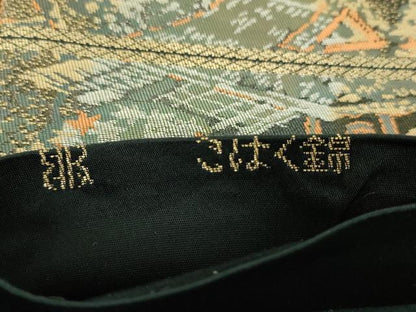 平和屋着物▼西陣　服部織物謹製　六通柄袋帯　こはく錦　二重箔織　風景花文　金糸　正絹　逸品　DABH9077ps