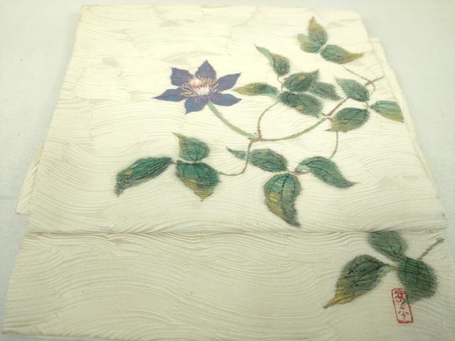 平和屋着物▼つけ帯　作家物　手描き　草花文　金彩　正絹　逸品　DABH9082ps