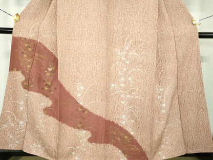 平和屋着物●訪問着　杢目絞り　刺繍　草花文　金彩　正絹　逸品　DABH9083ps