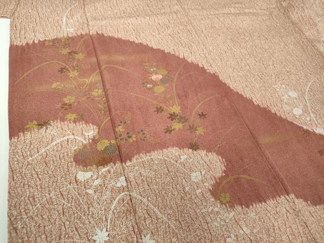 平和屋着物●訪問着　杢目絞り　刺繍　草花文　金彩　正絹　逸品　DABH9083ps