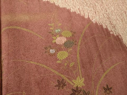 平和屋着物●訪問着　杢目絞り　刺繍　草花文　金彩　正絹　逸品　DABH9083ps