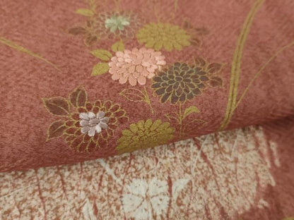 平和屋着物●訪問着　杢目絞り　刺繍　草花文　金彩　正絹　逸品　DABH9083ps