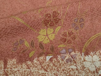 平和屋着物●訪問着　杢目絞り　刺繍　草花文　金彩　正絹　逸品　DABH9083ps