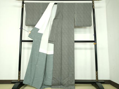 平和屋着物●染色作家　斉藤三才　小紋　小花文　黒地　正絹　逸品　DABH9084ps