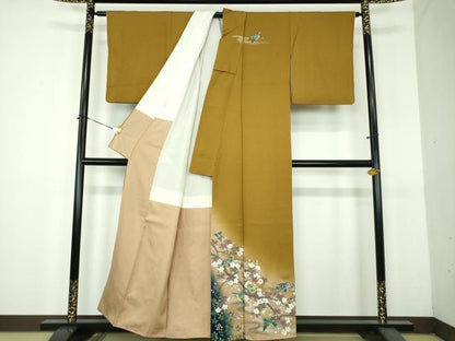 平和屋着物●英王室献上友禅作家　木下勝功　訪問着　手描き　花鳥文　暈し染め　金銀彩　正絹　逸品　DABH9086ps