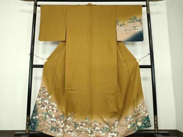 平和屋着物●英王室献上友禅作家　木下勝功　訪問着　手描き　花鳥文　暈し染め　金銀彩　正絹　逸品　DABH9086ps