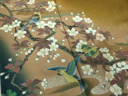 平和屋着物●英王室献上友禅作家　木下勝功　訪問着　手描き　花鳥文　暈し染め　金銀彩　正絹　逸品　DABH9086ps