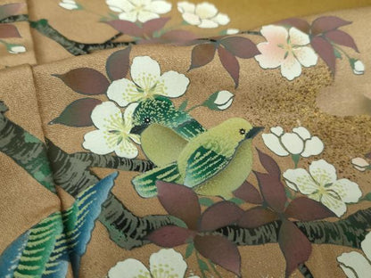 平和屋着物●英王室献上友禅作家　木下勝功　訪問着　手描き　花鳥文　暈し染め　金銀彩　正絹　逸品　DABH9086ps