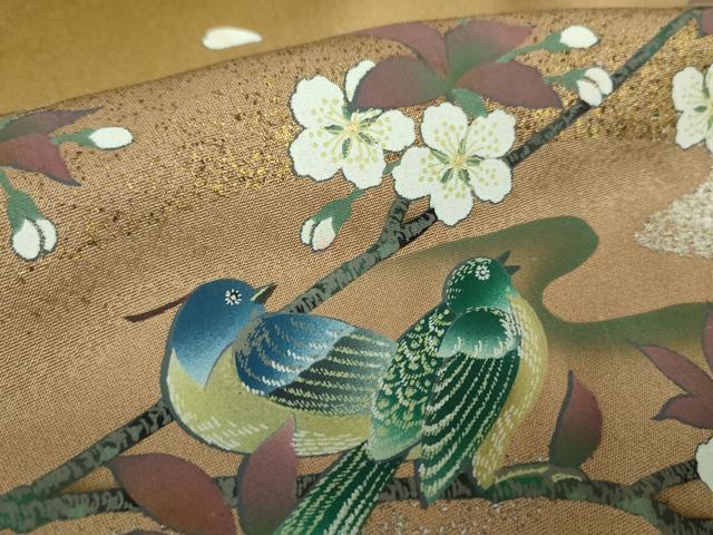 平和屋着物●英王室献上友禅作家　木下勝功　訪問着　手描き　花鳥文　暈し染め　金銀彩　正絹　逸品　DABH9086ps