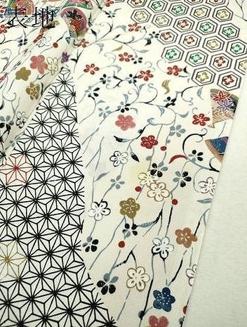 平和屋着物●上質な小紋　型染　舞蝶扇面花文　ロング丈　正絹　逸品　DABH9089ps