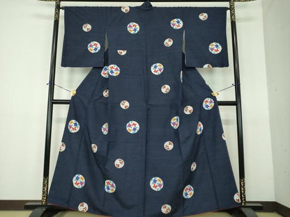 平和屋着物●上質な紬　花丸文　正絹　逸品　DABH9092ps