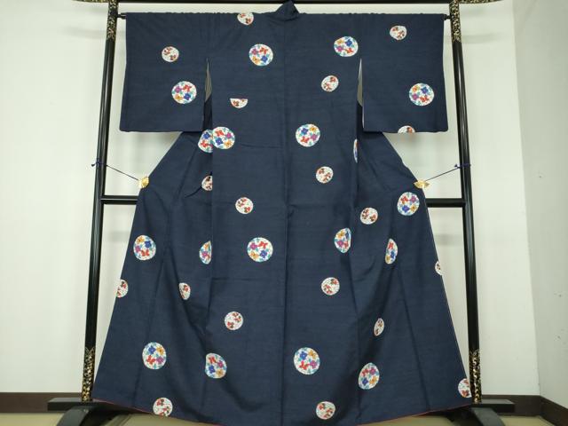 平和屋着物●上質な紬　花丸文　正絹　逸品　DABH9092ps