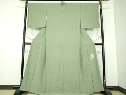 平和屋着物●上質な色無地　山葵色　正絹　逸品　DABH9094ps