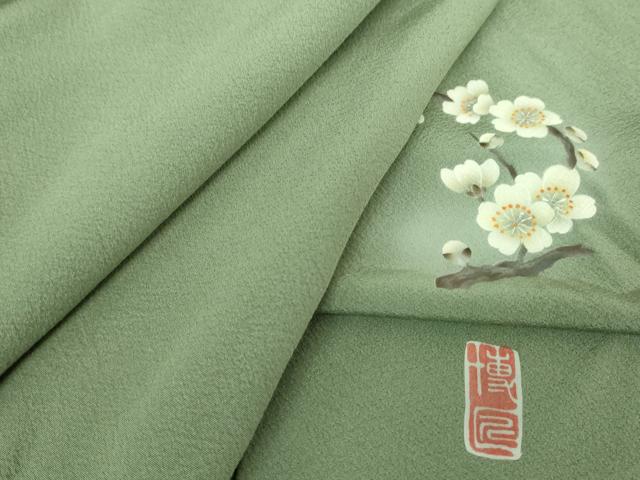 平和屋着物●上質な色無地　山葵色　正絹　逸品　DABH9094ps