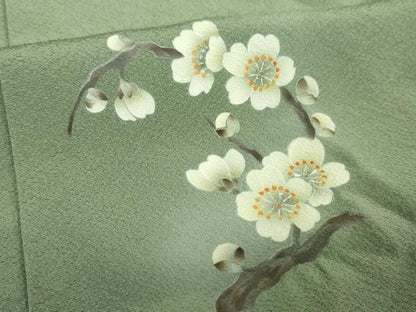 平和屋着物●上質な色無地　山葵色　正絹　逸品　DABH9094ps