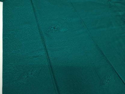 平和屋着物●中国三大刺繍　スワトウ刺繍　汕頭刺繍　色留訪問着　地紙花文　青碧色　正絹　逸品　DABH9095ps