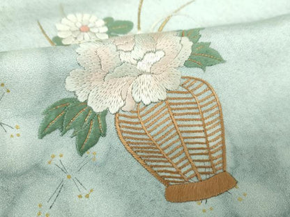 平和屋着物●訪問着　刺繍　飾花文　暈し染め　金糸　正絹　逸品　DABH9096ps