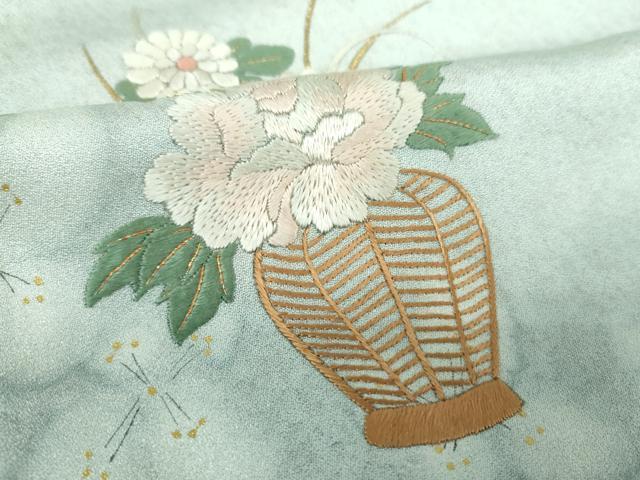 平和屋着物●訪問着　刺繍　飾花文　暈し染め　金糸　正絹　逸品　DABH9096ps