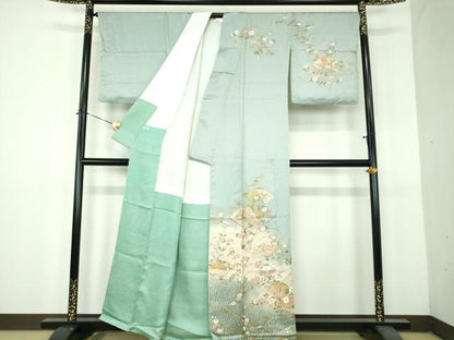 平和屋着物●訪問着　扇面舞蝶花文　暈し染め　金彩　正絹　逸品　DABH9097ps