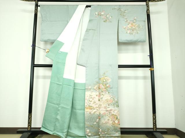 平和屋着物●訪問着　扇面舞蝶花文　暈し染め　金彩　正絹　逸品　DABH9097ps