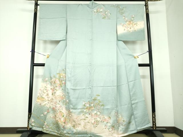 平和屋着物●訪問着　扇面舞蝶花文　暈し染め　金彩　正絹　逸品　DABH9097ps