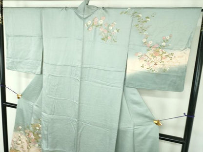 平和屋着物●訪問着　扇面舞蝶花文　暈し染め　金彩　正絹　逸品　DABH9097ps