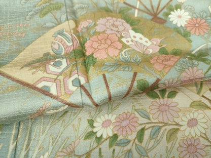 平和屋着物●訪問着　扇面舞蝶花文　暈し染め　金彩　正絹　逸品　DABH9097ps