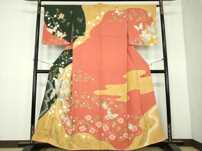 平和屋着物●訪問着　絞り　枝垂れ桜　短冊舞蝶花文　金銀彩　正絹　逸品　DABH9103ps