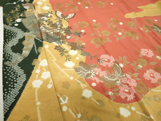平和屋着物●訪問着　絞り　枝垂れ桜　短冊舞蝶花文　金銀彩　正絹　逸品　DABH9103ps