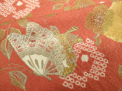 平和屋着物●訪問着　絞り　枝垂れ桜　短冊舞蝶花文　金銀彩　正絹　逸品　DABH9103ps