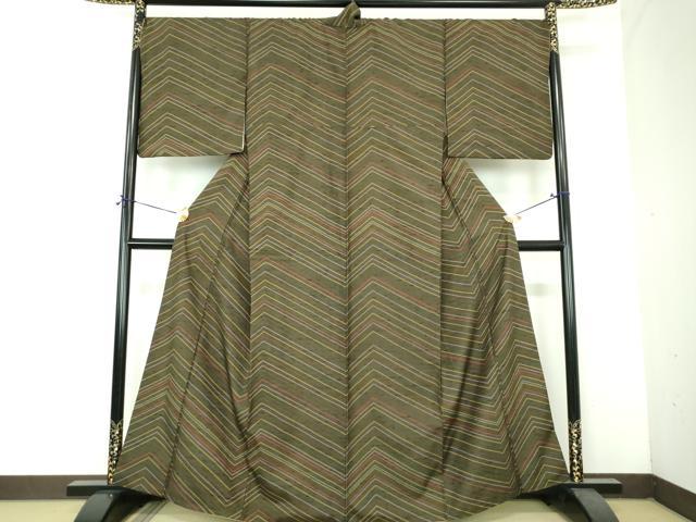 平和屋着物●上質な小紋　紬地　変わり縞　正絹　逸品　DABH9104ps