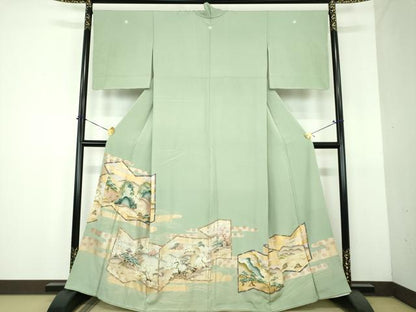 平和屋着物●豪華色留袖　風景花屏風　暈し染め　金銀彩　正絹　逸品　DABH9107ps