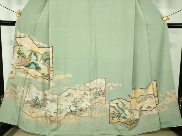 平和屋着物●豪華色留袖　風景花屏風　暈し染め　金銀彩　正絹　逸品　DABH9107ps