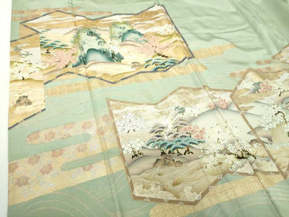 平和屋着物●豪華色留袖　風景花屏風　暈し染め　金銀彩　正絹　逸品　DABH9107ps
