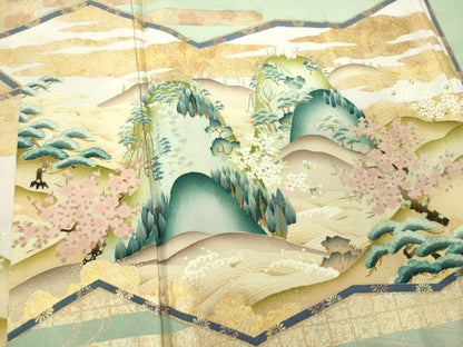 平和屋着物●豪華色留袖　風景花屏風　暈し染め　金銀彩　正絹　逸品　DABH9107ps