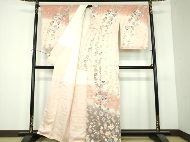 平和屋着物●訪問着　枝花文　暈し染め　金銀彩　正絹　逸品　DABH9110ps