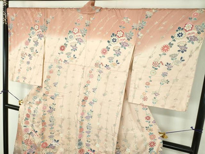 平和屋着物●訪問着　枝花文　暈し染め　金銀彩　正絹　逸品　DABH9110ps