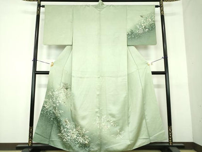 平和屋着物●訪問着　刺繍　草花文　シルエット　暈し染め　金糸　正絹　逸品　DABH9113ps